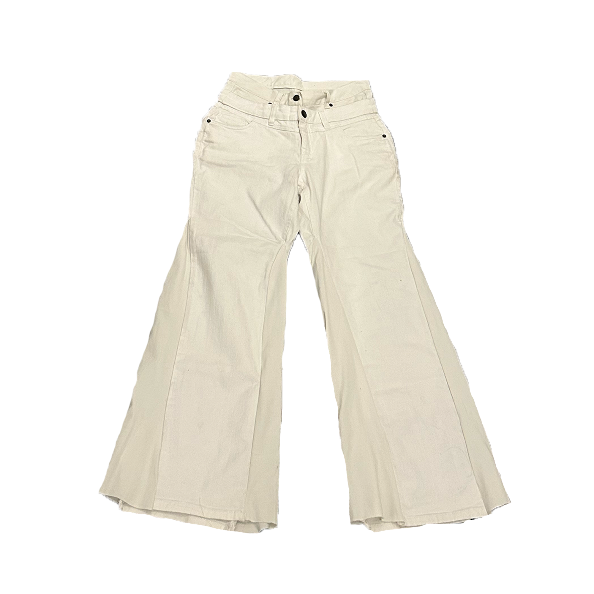 Double waisted white denim flared pants